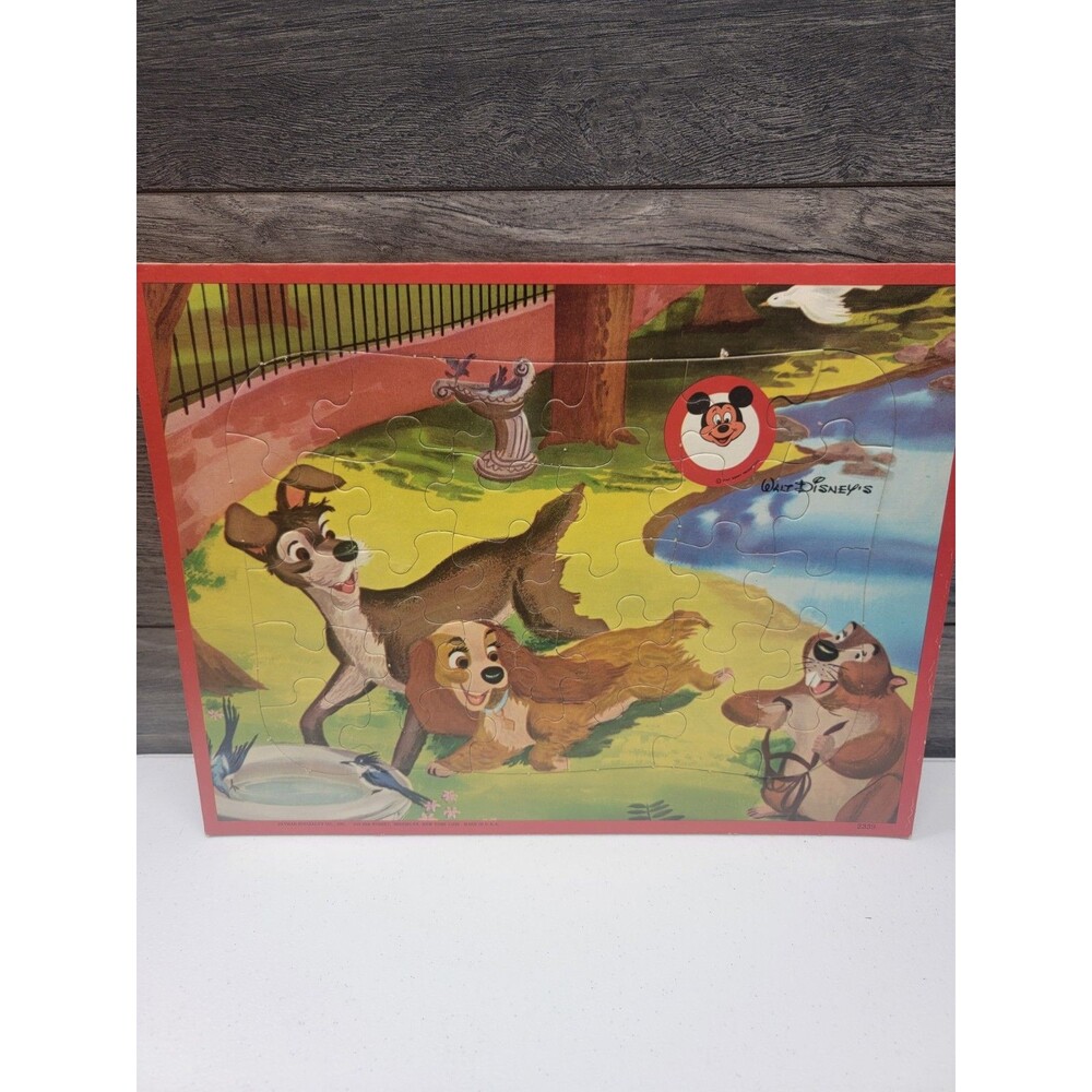 Lady and the Tramp Frame Tray Puzzle Walt Disney Mickey Mouse Club Jaymar Vtg